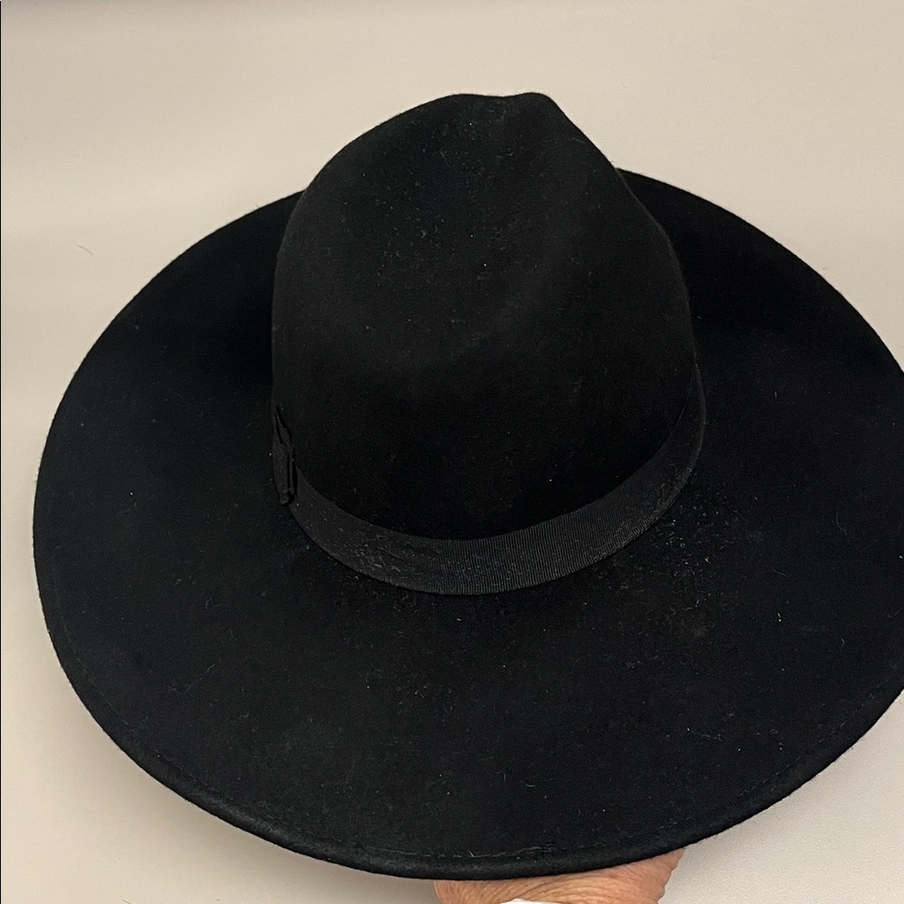 Chic Black Boho Wide-Brim Hat with ribbon band one size / preowned - Picture 5 of 11